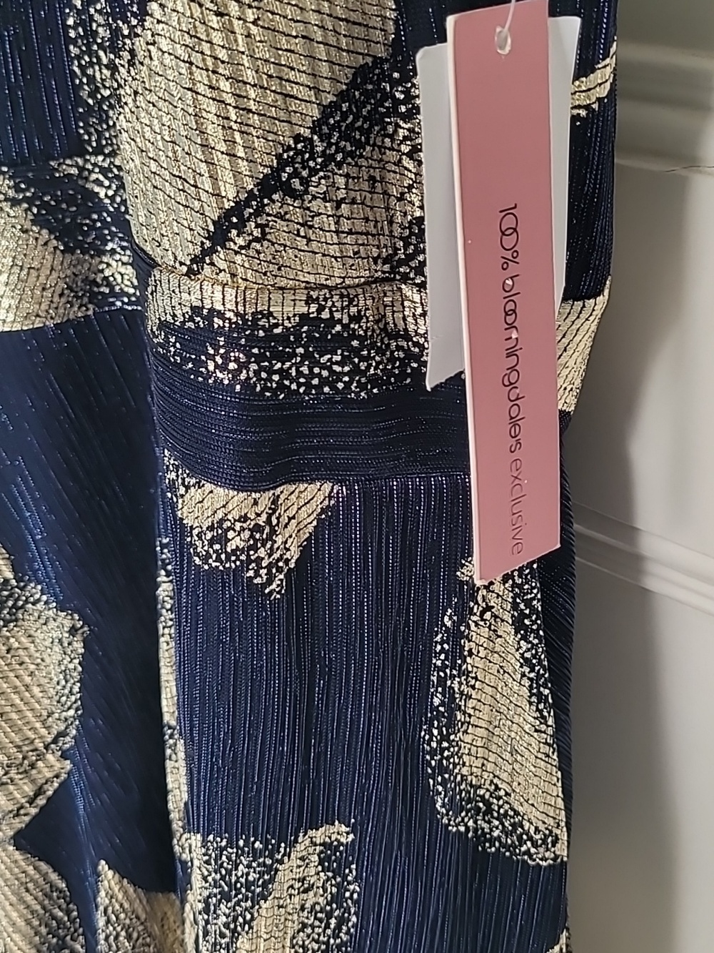 Bloomingdale's Womens Aqua Floral Print Foil Halter Gown Size 10 Navy, Gold NWT - Picture 8 of 10